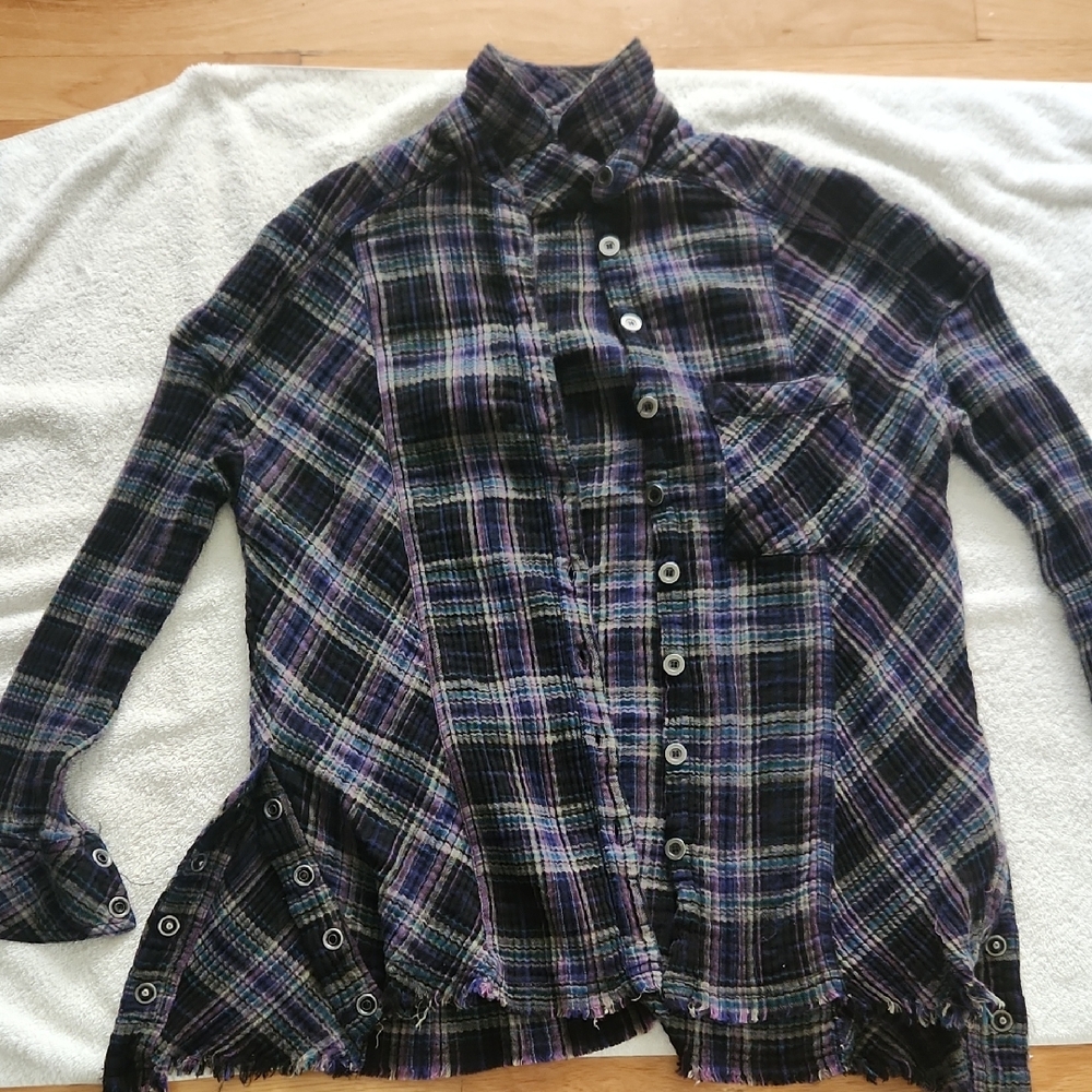 Free People Plaid Button Down Shirt - Black and Purple